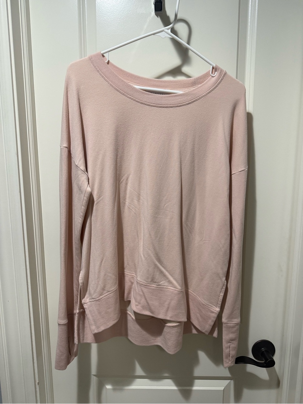 Athleta Coaster Luxe Soft Pink White stripe Lightweight Pullover Sweatshirt